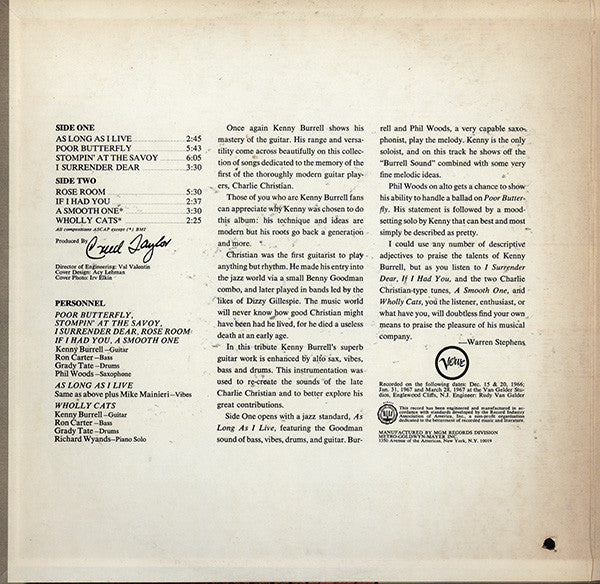 Kenny Burrell : A Generation Ago Today (LP, Album, Mono)
