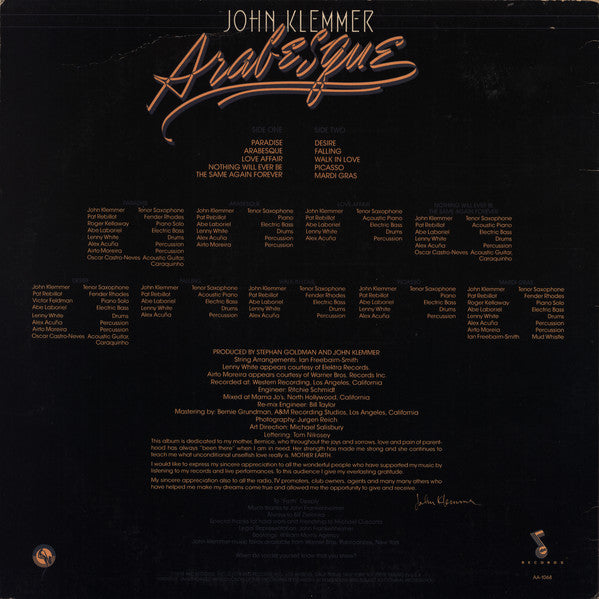 John Klemmer : Arabesque (LP, Album)