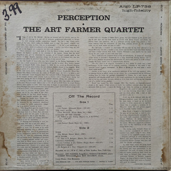 Art Farmer Quartet : Perception (LP, Album)