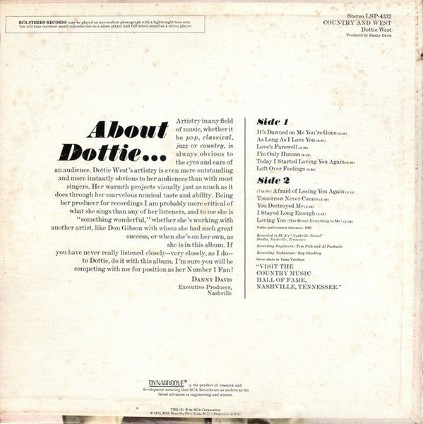 Dottie West : Country And West (LP, Album, Roc)