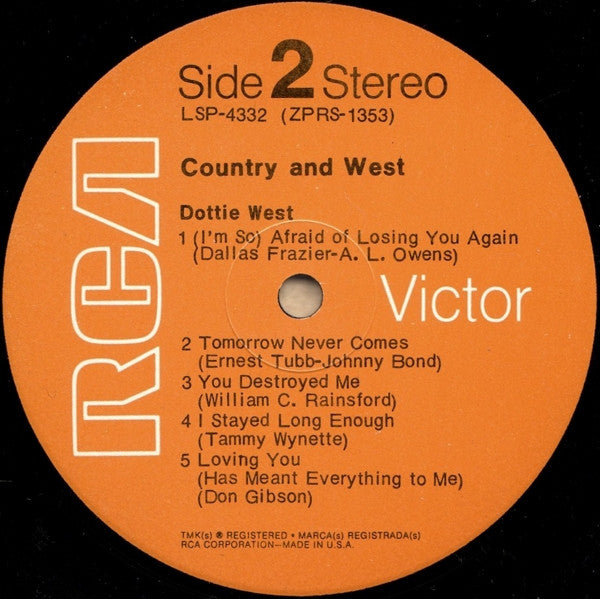 Dottie West : Country And West (LP, Album, Roc)