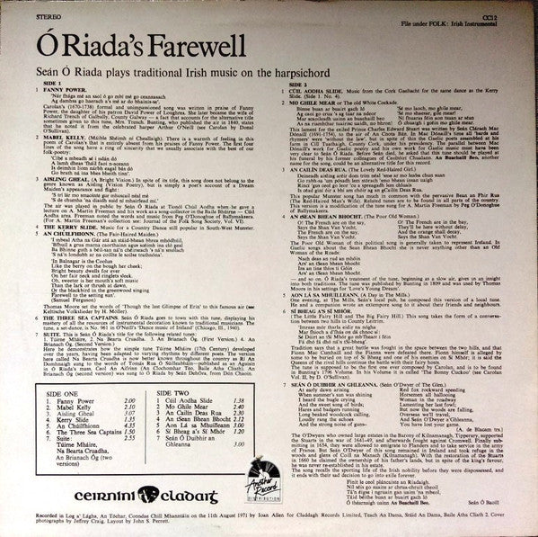 Seán Ó Riada : Ó Riada's Farewell (LP, Album, RE)