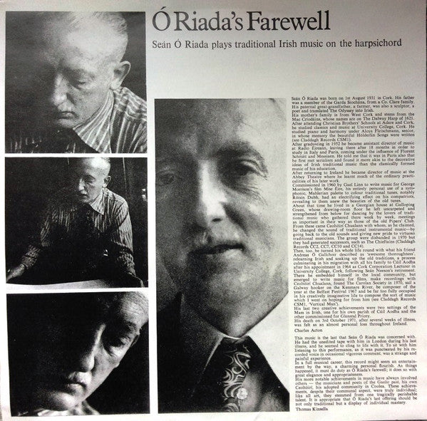 Seán Ó Riada : Ó Riada's Farewell (LP, Album, RE)