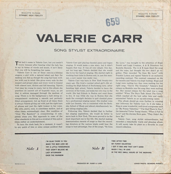 Valerie Carr : Song Stylist Extraordinaire (LP, Album, Mono)