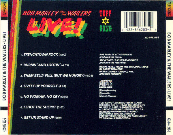 Bob Marley & The Wailers : Live! (CD, Album, RE, RM)