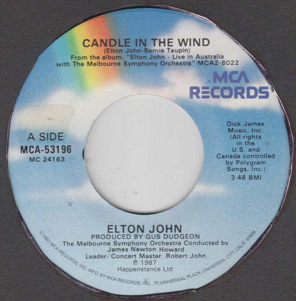 Elton John : Candle In The Wind (7", Single, Yel)