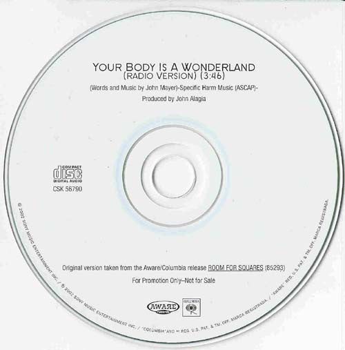 John Mayer : Your Body Is A Wonderland (CD, Single, Promo)