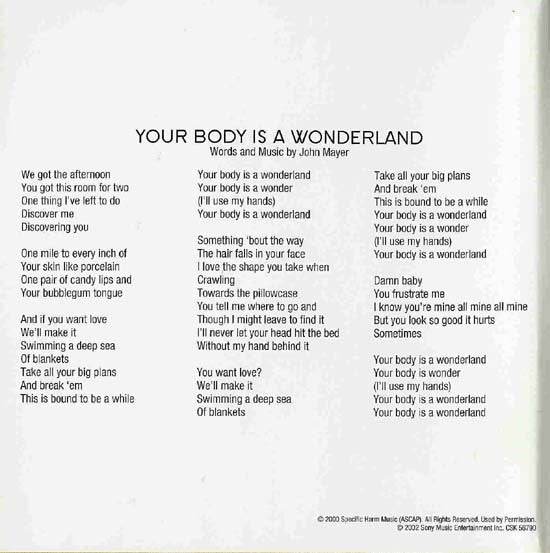 John Mayer : Your Body Is A Wonderland (CD, Single, Promo)