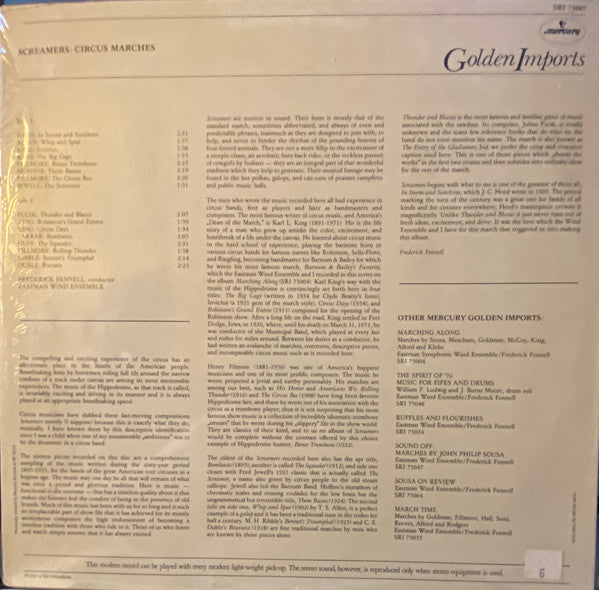 Frederick Fennell - Eastman Wind Ensemble : Screamers - Circus Marches (LP, Album, RE)