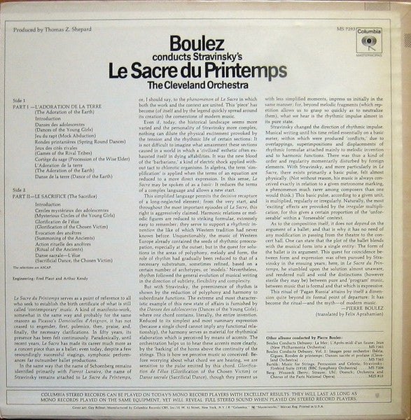 Boulez* Conducts Stravinsky*, The Cleveland Orchestra : Boulez Conducts Stravinsky's Le Sacre Du Printemps (LP, Album)