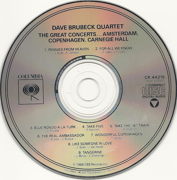 The Dave Brubeck Quartet : The Great Concerts... Amsterdam, Copenhagen, Carnegie Hall (CD, Comp, RM)