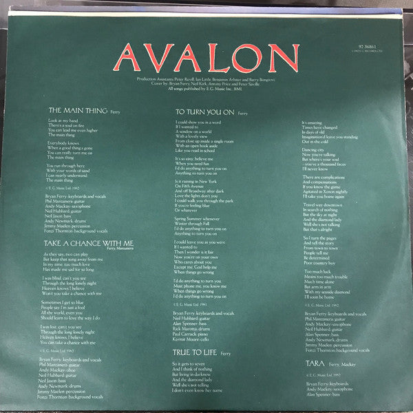 Roxy Music : Avalon (LP, Album, Qua)