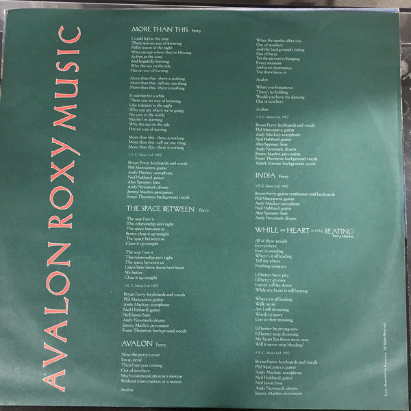 Roxy Music : Avalon (LP, Album, Qua)