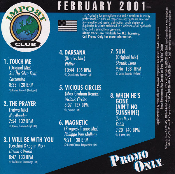 Various : Promo Only Import Club February 2001 (CD, Comp, Promo)