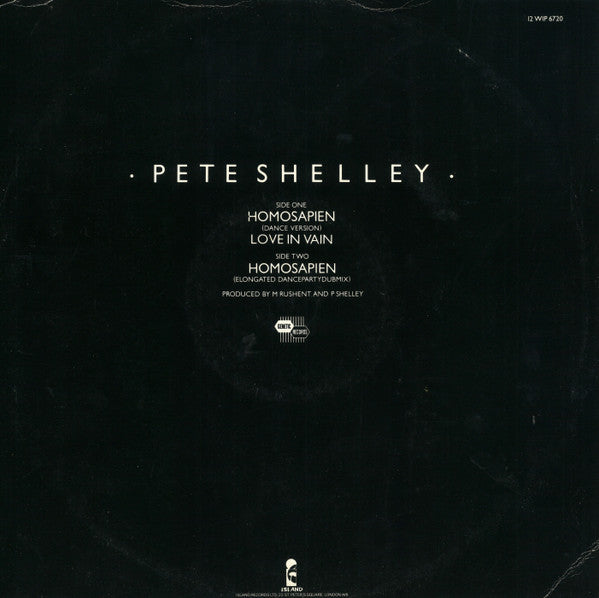 Pete Shelley : Homosapien / Love In Vain (12", Single, M/Print, RE)