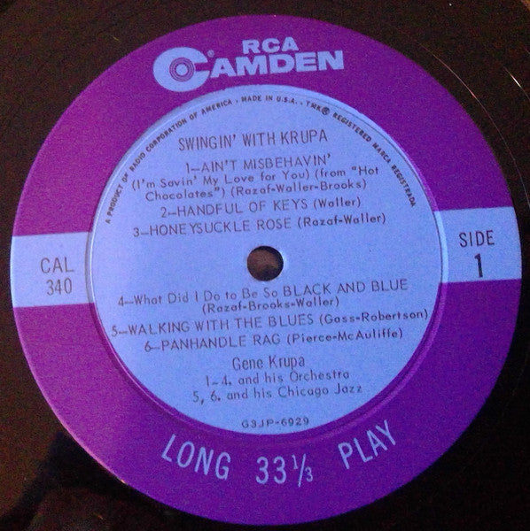 Gene Krupa And His Orchestra : Swingin' With Krupa (LP, Comp)