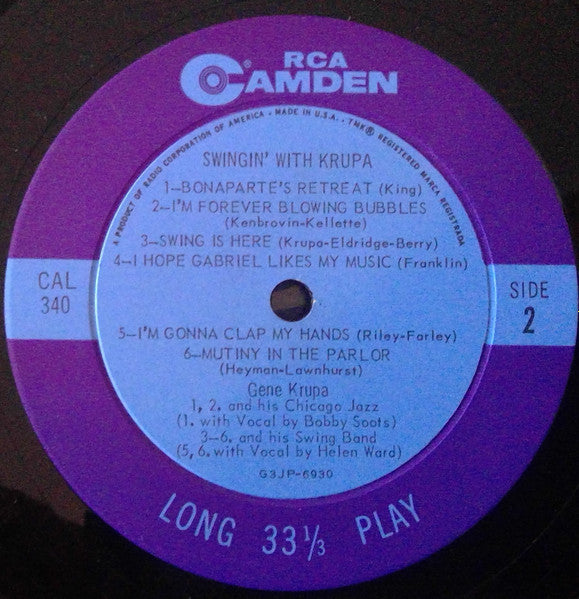 Gene Krupa And His Orchestra : Swingin' With Krupa (LP, Comp)