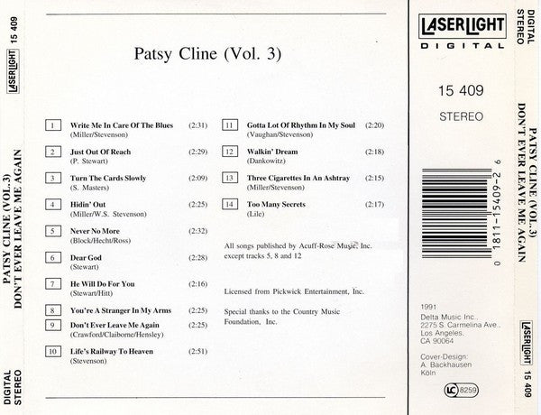 Patsy Cline : Vol. 3 - Don't Ever Leave Me Again  (CD, Comp)