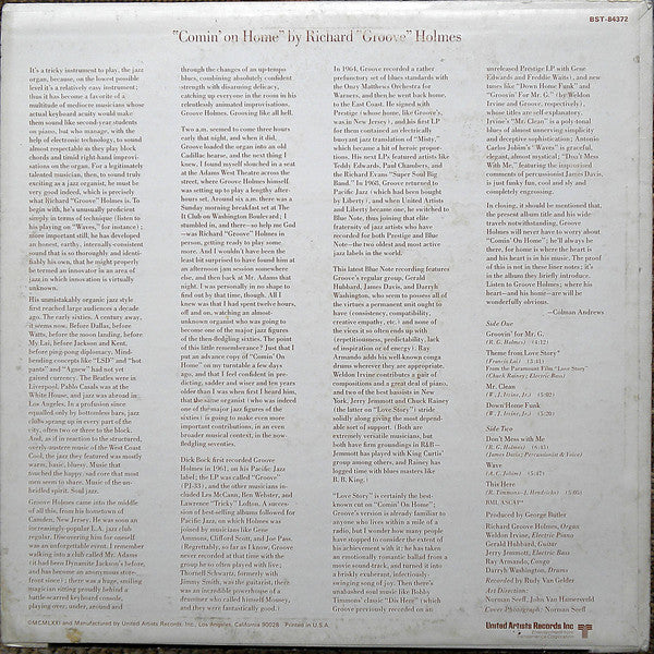 Richard "Groove" Holmes : Comin' On Home (LP, Album, RP)