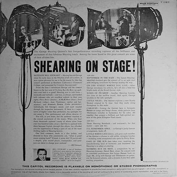 The George Shearing Quintet : Shearing On Stage! (LP, Album, Mono)