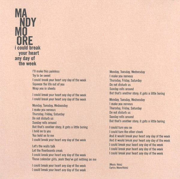 Mandy Moore : I Could Break Your Heart Any Day Of The Week (CD, Single, Promo)