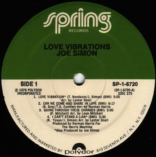 Joe Simon : Love Vibrations (LP, Album, Mon)
