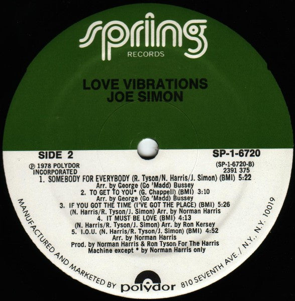 Joe Simon : Love Vibrations (LP, Album, Mon)