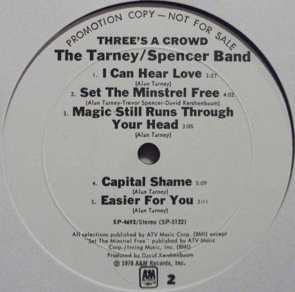 The Tarney/Spencer Band : Three's A Crowd (LP, Album, Promo, Mon)