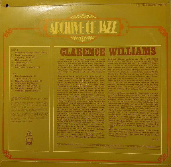 Clarence Williams : Archive Of Jazz Volume 38 (LP, Comp)