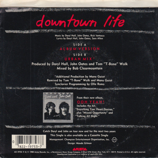 Daryl Hall & John Oates : Downtown Life (7", Single)