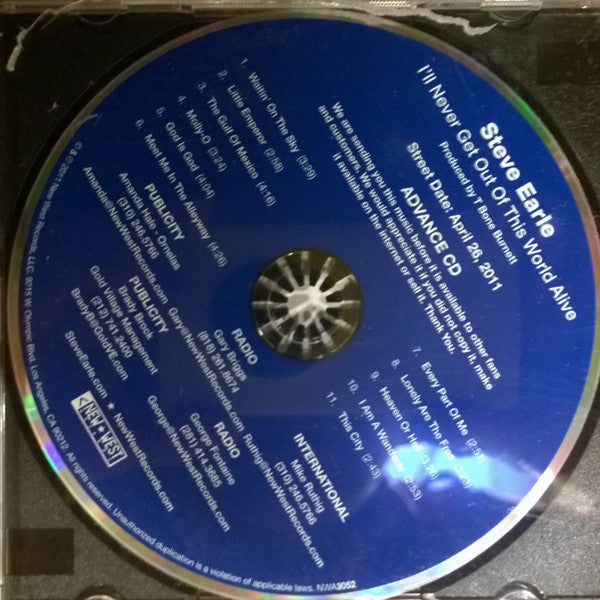 Steve Earle : I'll Never Get Out Of This World Alive (CD, Album, Promo, Adv)