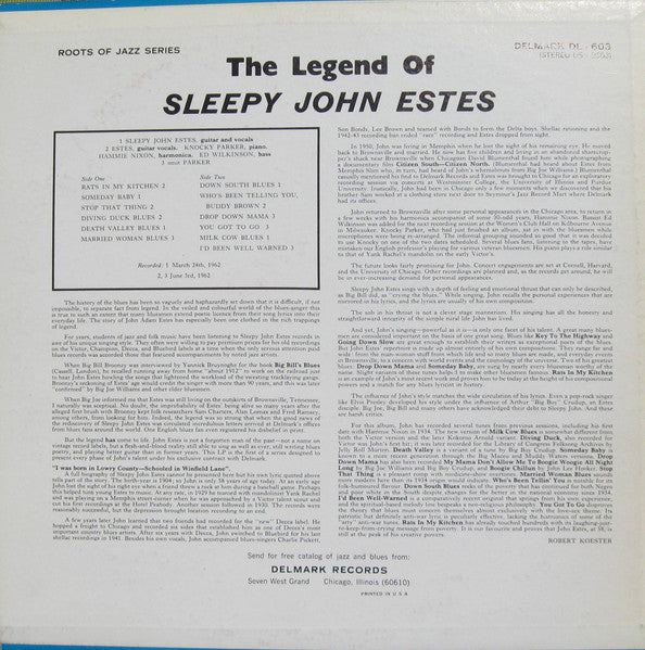 Sleepy John Estes : The Legend Of Sleepy John Estes (LP, Album, RE)