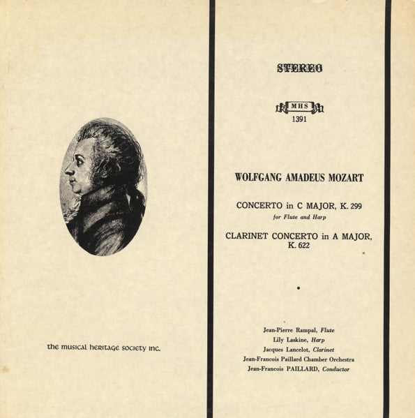 Wolfgang Amadeus Mozart - Jean-Pierre Rampal & Lily Laskine, Jacques Lancelot, Orchestre De Chambre Jean-François Paillard : Concerto in C Major, K. 299 for Flute & Harp, Clarinet Concerto in A Major, K. 622 (LP, RE)
