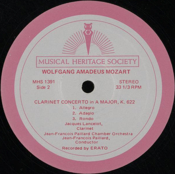 Wolfgang Amadeus Mozart - Jean-Pierre Rampal & Lily Laskine, Jacques Lancelot, Orchestre De Chambre Jean-François Paillard : Concerto in C Major, K. 299 for Flute & Harp, Clarinet Concerto in A Major, K. 622 (LP, RE)
