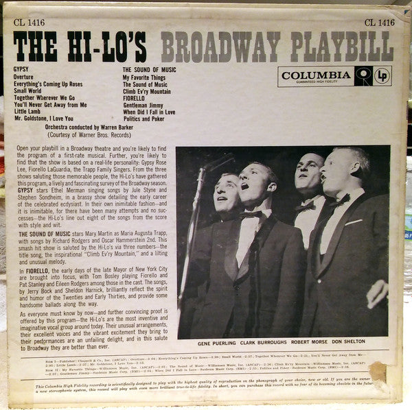 The Hi-Lo's : Broadway Playbill (LP, Album)
