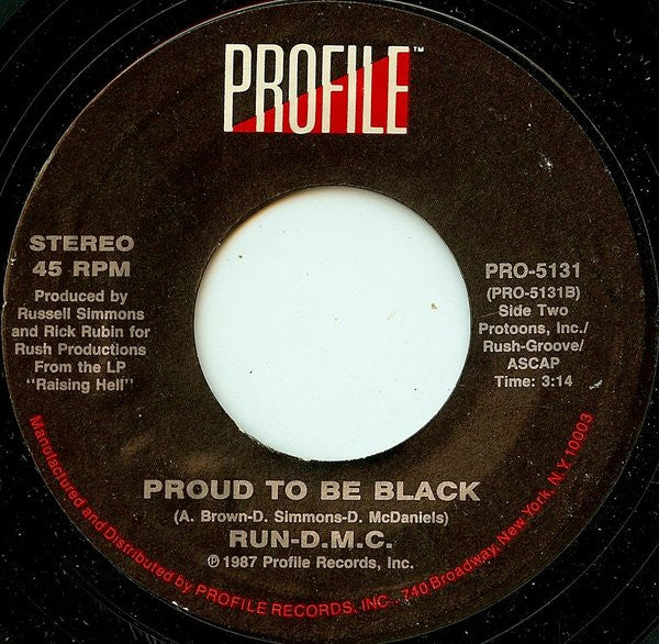 Run-D.M.C.* : It's Tricky / Proud To Be Black (7", Single, Styrene)