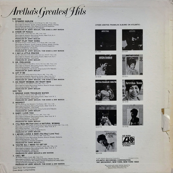 Aretha Franklin : Aretha's Greatest Hits (LP, Comp, Club, PR)