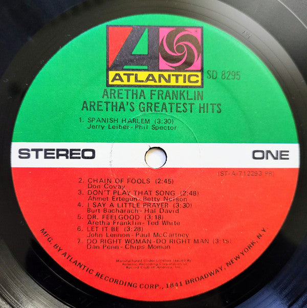 Aretha Franklin : Aretha's Greatest Hits (LP, Comp, Club, PR)