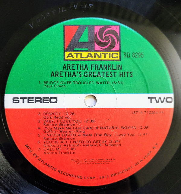 Aretha Franklin : Aretha's Greatest Hits (LP, Comp, Club, PR)