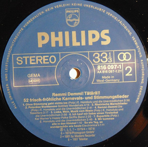 Various : Remi Demmi! Tätärä!! (52 Frisch-Fröhliche Karnevals- Und Stimmungslieder) (LP, Comp)