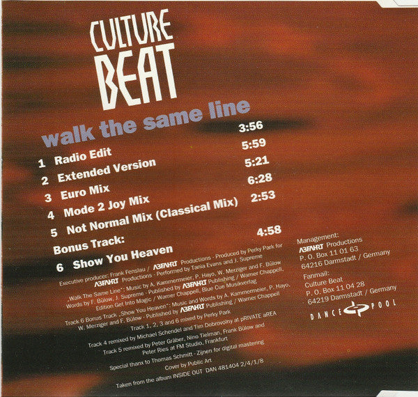 Culture Beat : Walk The Same Line (CD, Maxi, Enh)