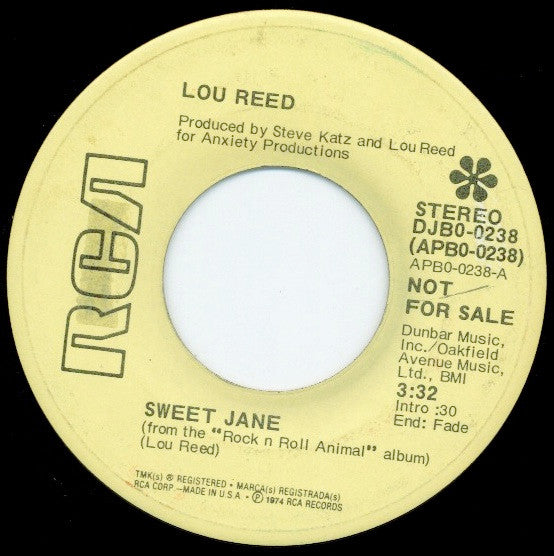 Lou Reed : Sweet Jane (7", Single, Promo)