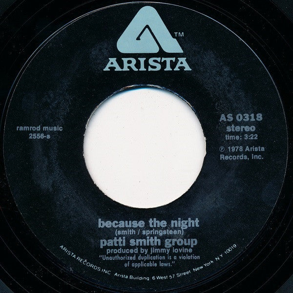 Patti Smith Group : Because The Night (7", Single, Ter)