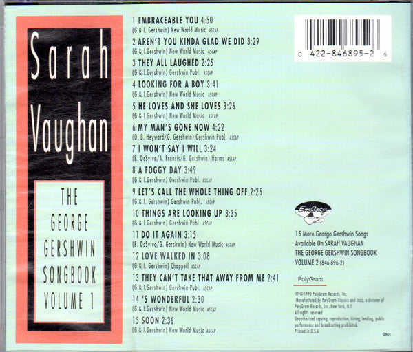 Sarah Vaughan : The George Gershwin Songbook Volume 1 (CD, Comp, RE)