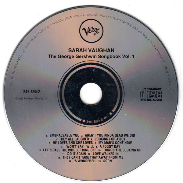 Sarah Vaughan : The George Gershwin Songbook Volume 1 (CD, Comp, RE)