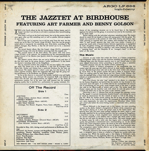 The Jazztet : At Birdhouse (LP, Album, Mono, Promo)