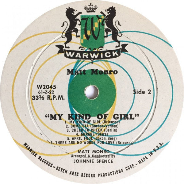 Matt Monro : My Kind Of Girl (LP, Album, Mono)