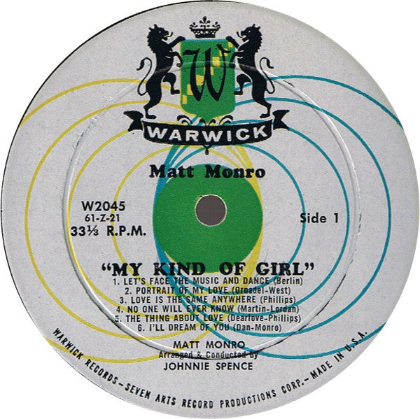 Matt Monro : My Kind Of Girl (LP, Album, Mono)