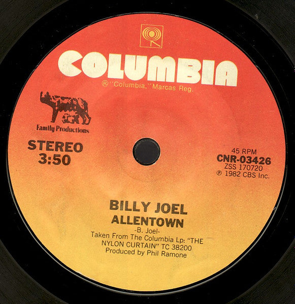 Billy Joel : Allentown (7", S/Sided, Single, Styrene, Pit)