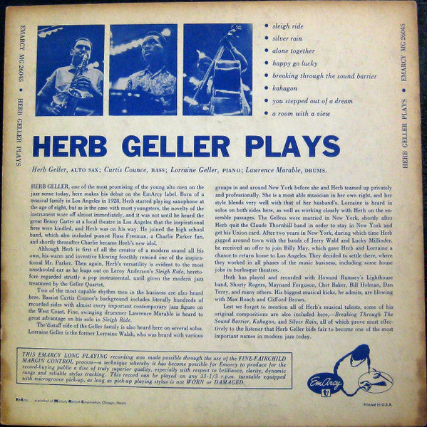 Herb Geller : Herb Geller Plays (10", Album, Mono)